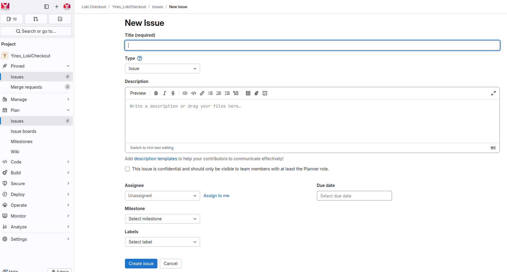 Creating a new Gitlab issue