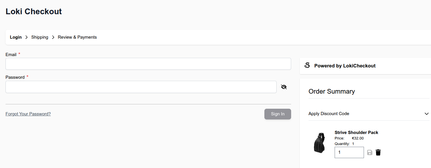 The initial step showing a login form