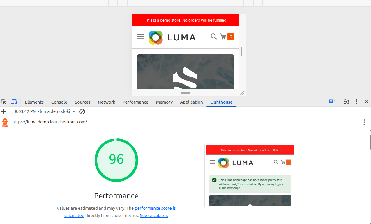Lighthouse performance score on mobile