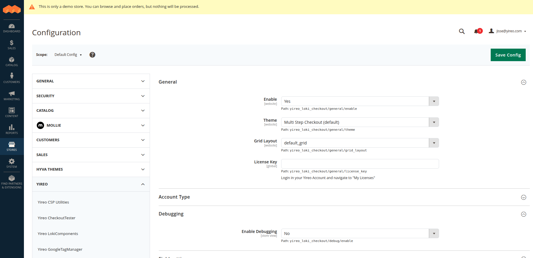 Store Configuration options for the main core module
