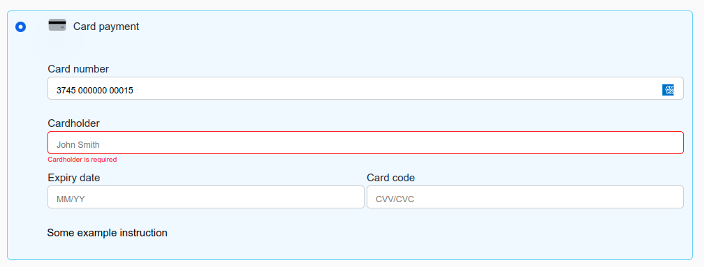 Payment Component for the American Express method