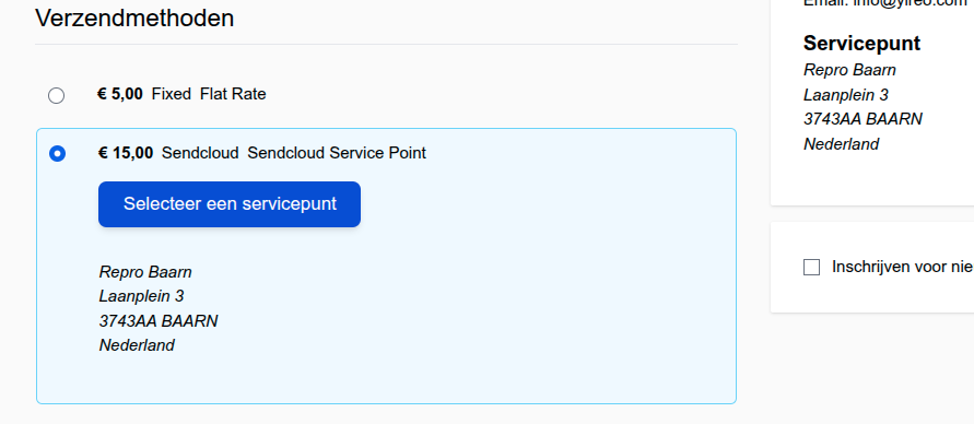 When a servicepoint is chosen, it renders in the bottom of the shipping method form. And it renders in the sidebar.
